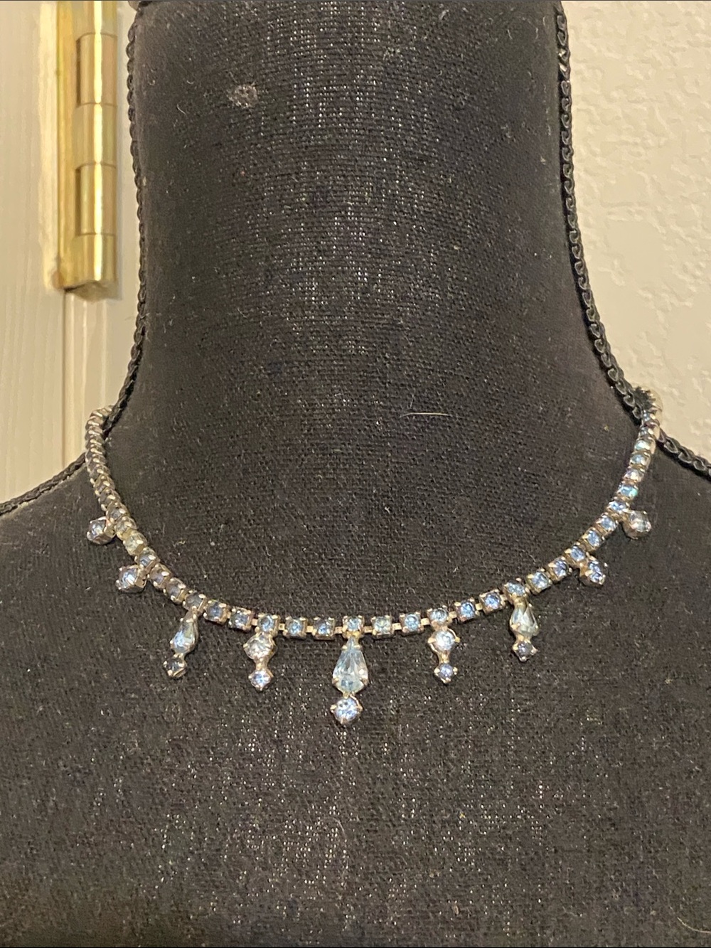Vintage Blue Rhinestone Drop Choker Necklace
